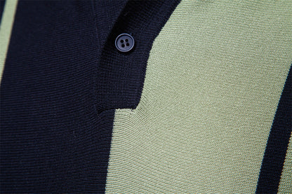 Casual Colorblock Striped Knit Polo Shirt