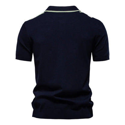 Casual Colorblock Striped Knit Polo Shirt