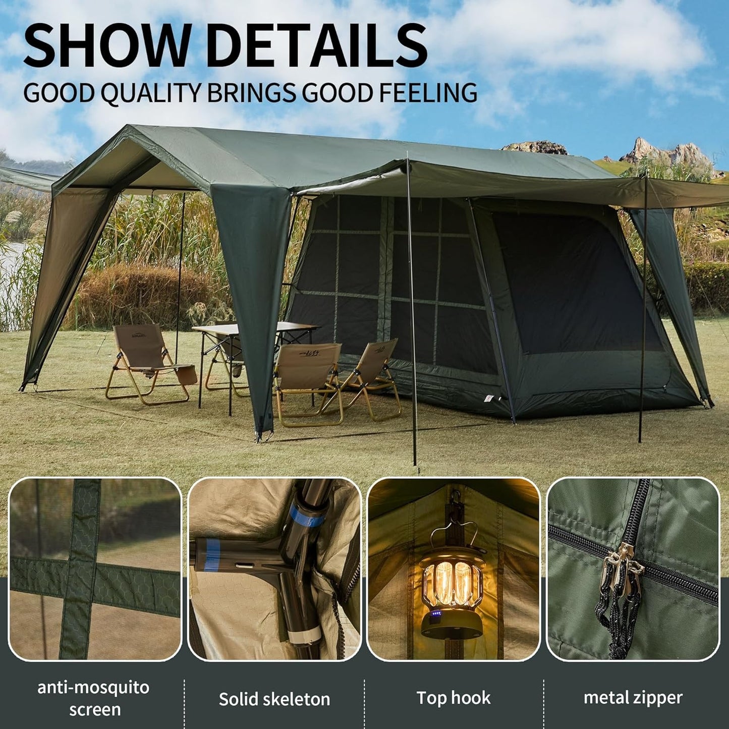 16.4 × 11.5 Ft Large Screen House Tent with Waterproof Sunshade Roof