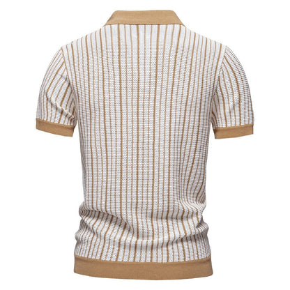 Colorblock Striped Knit Polo Shirt