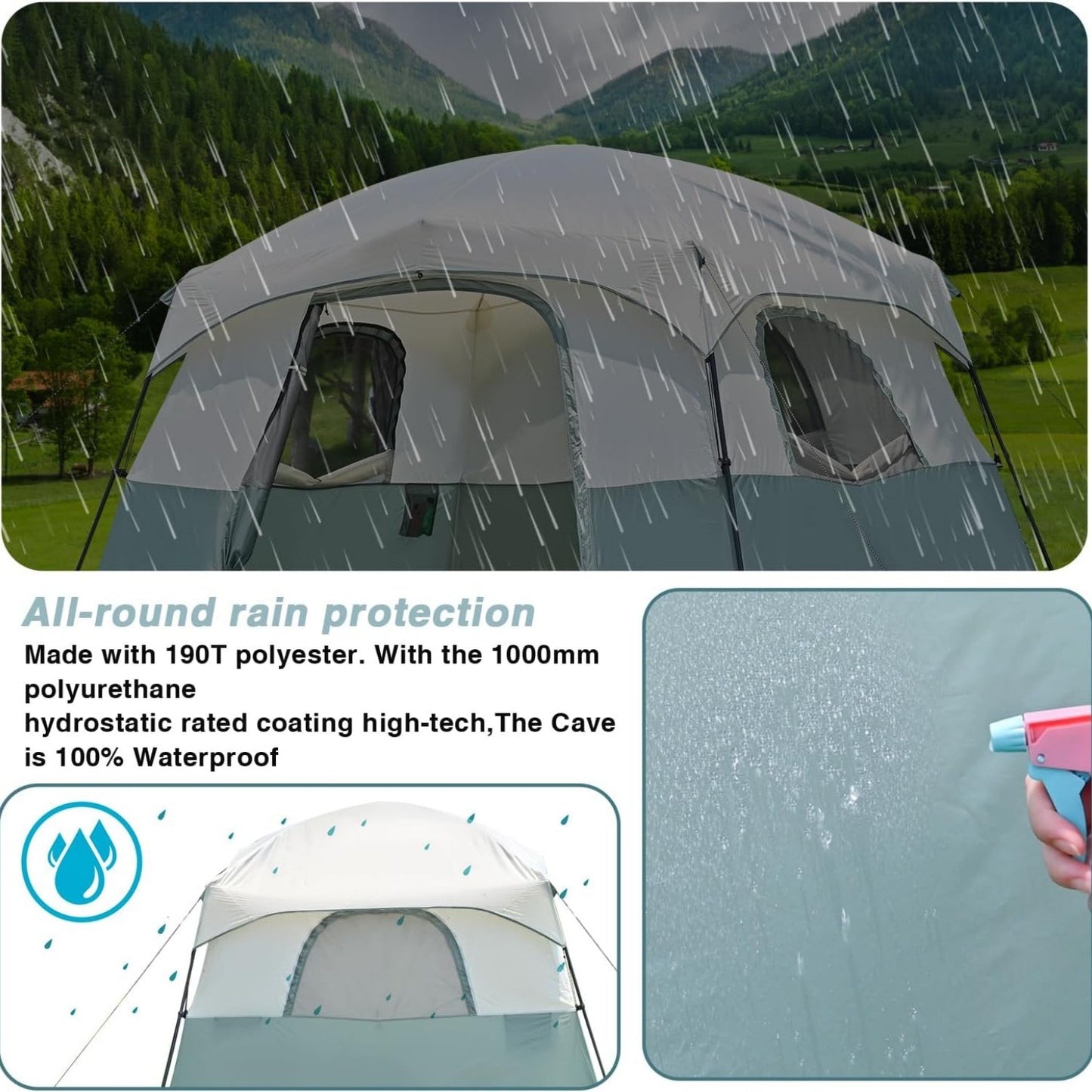 16.4 × 11.5 Ft Large Screen House Tent with Waterproof Sunshade Roof