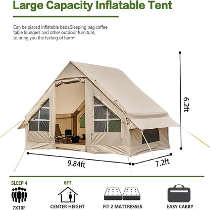 4 Person Inflatable Glamping Tent – All-Season Air Tent with Rainfly