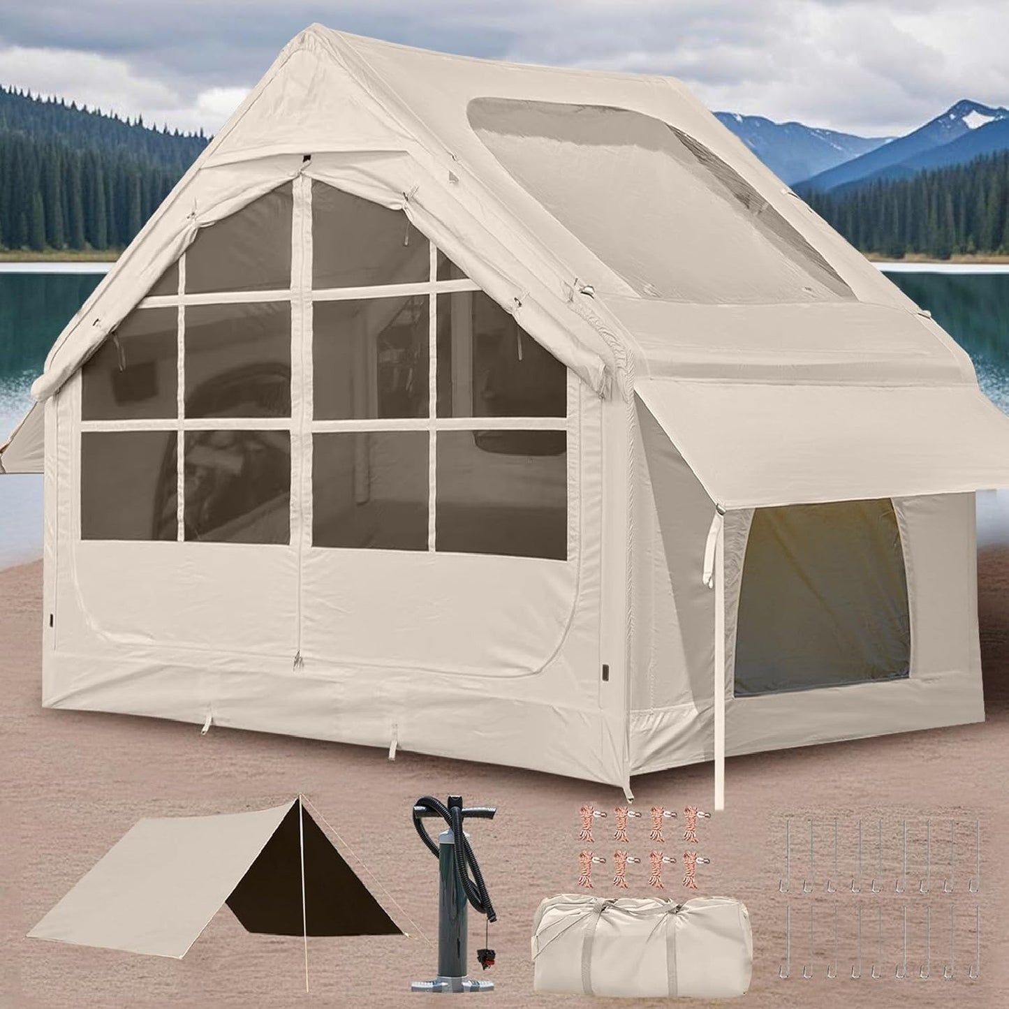 4 Person Inflatable Glamping Tent – All-Season Air Tent with Rainfly