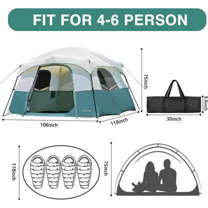 4–6 Person Family Camping Tent – Waterproof, Portable & Easy Setup