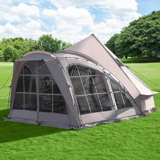 8–12 Person Easy Setup Camping Tent – Waterproof Double Layer with Rainfly